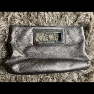 Michael Kors leather clutch- silver
